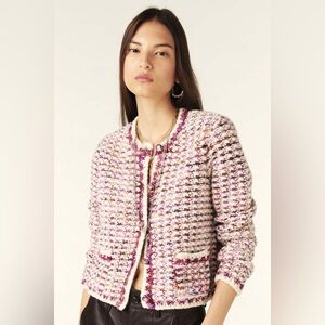 ba&sh Beloni Cardigan in Ecru Textured Knit Blazer Pink Purple Cream XS